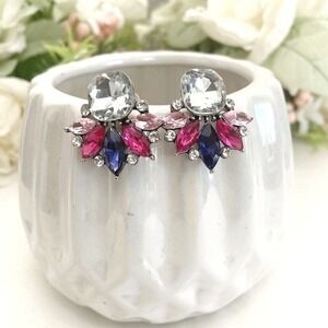 Rhinestone Cluster Statement Stud Earrings Pink Navy Marquise wedding formal 💖